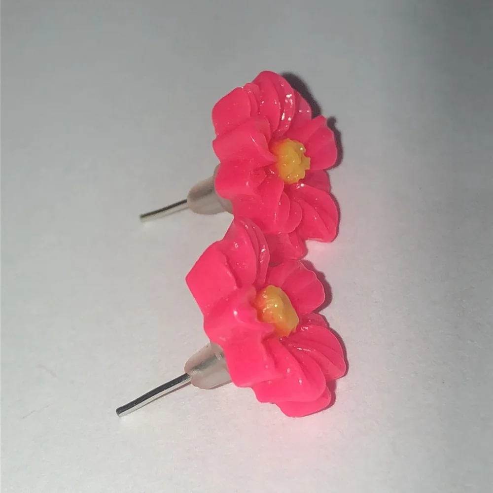 Bright Pink Flower Earrings